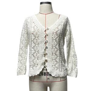 Vintage Jason Maxwell Womens Size S Crochet Button Front Cardigan Sweater